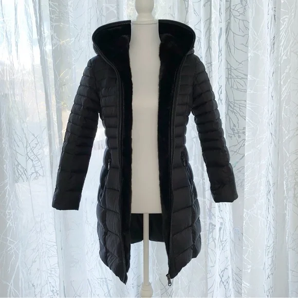 PAJAR CANADA cece black faux fur lined hood zip up long down feather jacket - Picture 3 of 13